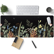 Svart skrivebordsmatte med villblomster 31,5 x 11,8 tommer