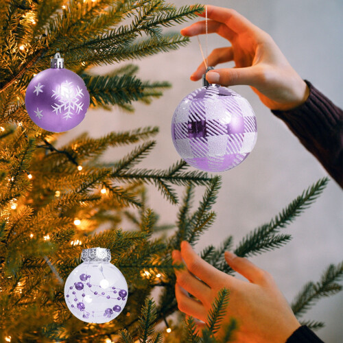Purple Velvet Christmas Tree Balls Shatterproof Plastic 1