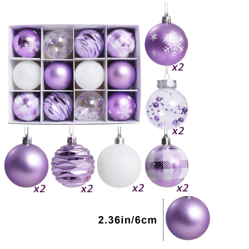Purple Plastic Christmas Tree Ornaments 12 Pcs 1