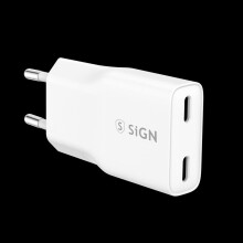 Ultra tenká rychlonabíječka SiGN GaN 2x USB-C, PD a QC3.0, 3A, 20W - bílá