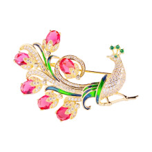 Sturdy Alloy Peacocks Brooch Fade Resistant Long-rose red