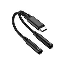 Type C To Double 3.5mm Female Sound-Black double music