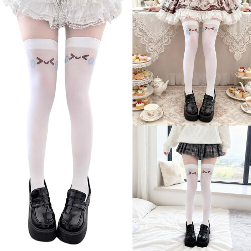 Trendy witte overknee sokken van elastisch nylon,-katje 2