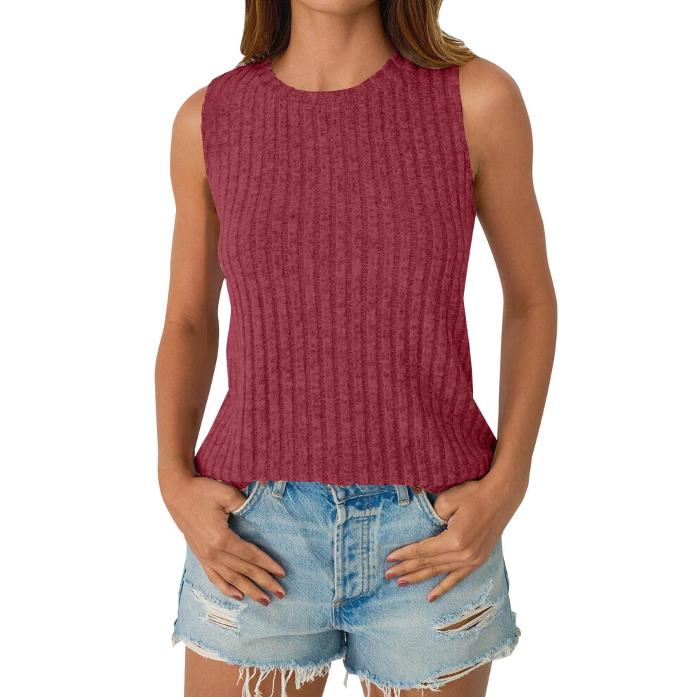 Women's sleeveless camisole shirt, spring V-neck loose-Claret L