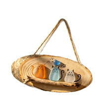 Seeglas-Katzen-Wandbehang aus Holz, Heimdekoration für