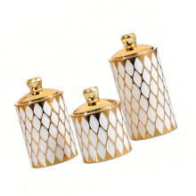 Set Of 3 Gold Plated Jars Clear Sealed Containers-white