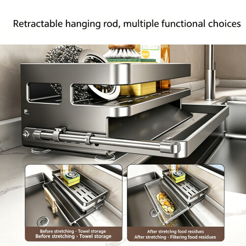 Suction Cup Kitchen Sink Caddys Organizer Rack with Drying Tray 1