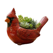 Resin Flower Pot In Red Bird Design Cactus Succulents Small