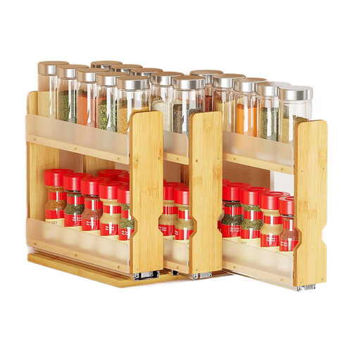 Double Layer Pull Out Seasoning Platform Made Of Durable Wood