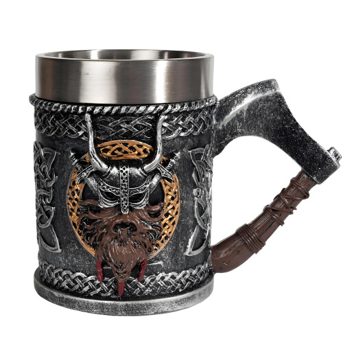 Large Capacity Resin Beer Mug With Axes Handle Elegant Drinking