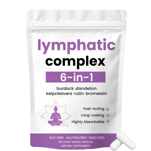 (120 Capsules) 6-in-1 Lymphatic Complex Drainage Supplement Dandelion Burdock Bromelain Kelp