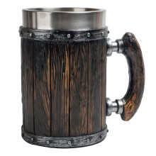 Wood Barrels Beer Mug Large Resin Stainless Steel Insulated Cup