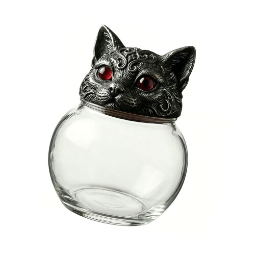 Elegant Clear Glass Spices Container Gothic-Cat head single