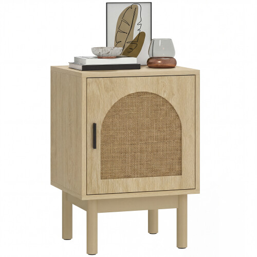 Homcom HOMCOM Boho Bedside Table with Rattan Door and Adjustable Shelf, Natural 1