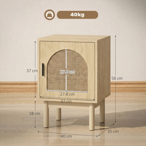 Homcom HOMCOM Boho Bedside Table with Rattan Door and Adjustable Shelf, Natural 2