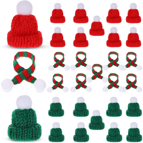 Ensemble de bonnets et écharpes miniatures tricotés pour poupées de Noël