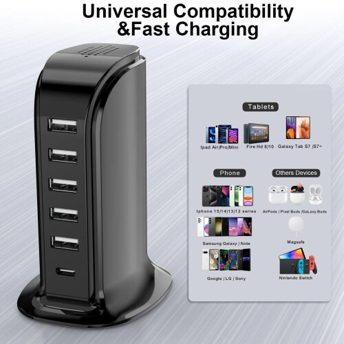 40-W-USB-Ladestation mit 5 Anschlüssen und intelligentem IC 2