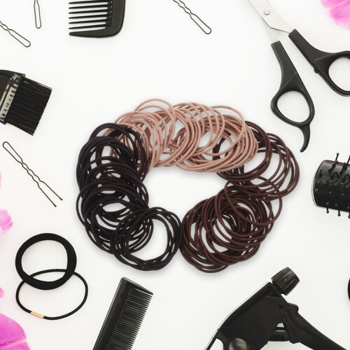 OUNONA Elastici per capelli piccoli per bambini – 100 pezzi, marrone chiaro