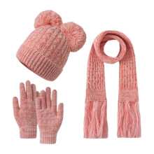Kids Winter Knit Hat with Double Pom Poms & Fleece Lining