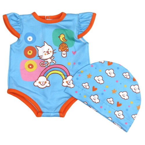 Conjunto de roupa para boneca - Macacão azul com estampa de gatinho para tamanhos de 14 a 16 polegadas. 1