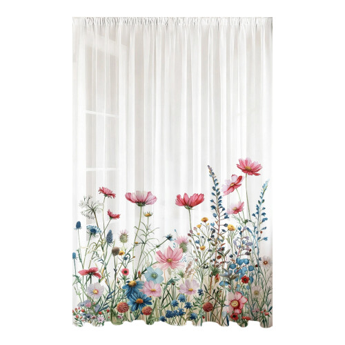 Leaf Pattern Window Curtain Polyester Sheer-Flowers 9 132x213cm