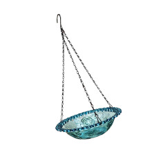 Hanging Plastic Bird Bath For Garden With Metal Hook-Blue