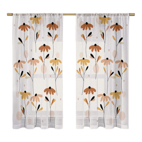 Floral Pattern Window Curtain Polyester-flower 4 130x160cm