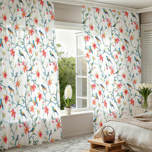 Leaf Pattern Window Curtain Polyester Sheer-Flowers 9 132x213cm 2