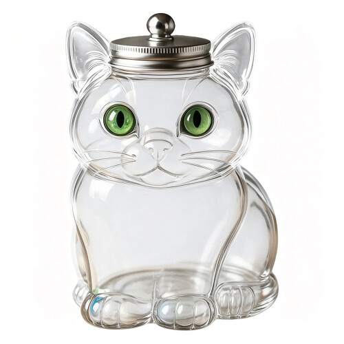 Stilvoller Aufbewahrungsbehälter aus Glas mit Katzengesicht,