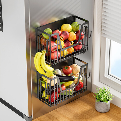 Sturdy Magnetic Refrigerator Rack With Large Wire Baskets-Gray 2