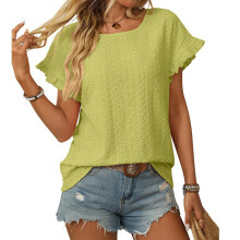 Eyelet Tops for Women Round Neck Embroidered-mustardyellow S