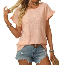 Eyelet Tops for Women Round Neck Embroidered Short-Orange S