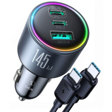 SiGN Autolaturi 145W, jossa 2x USB-C ja 1x USB-A - PD ja QC3.0