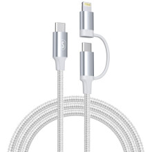 SiGN 2in1 USB-C - USB-C 60W PD 3A / Lightning 27W -kaapeli, 1m - Valkoinen