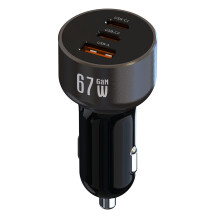 NEXTBATT 65W Autolaturi kahdella USB-C- ja yhdellä USB-A-liitännällä - Musta/Harmaa