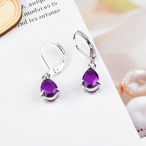 Yaman Amethyst Drop Earrings 925 Silver Waterdrop Cut 2