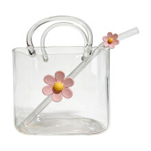 Elegant Handbag Shape Juice Glass With Straw Glass Beverage-B