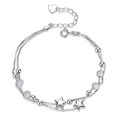 Heart Charm Bracelet 925 Sterling Silver One Size 1