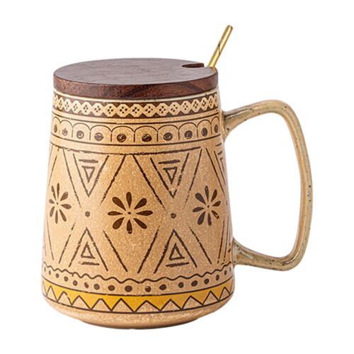Spacious 12Cm Tall Ceramic Cup Heat Resistant-Spoon with lid