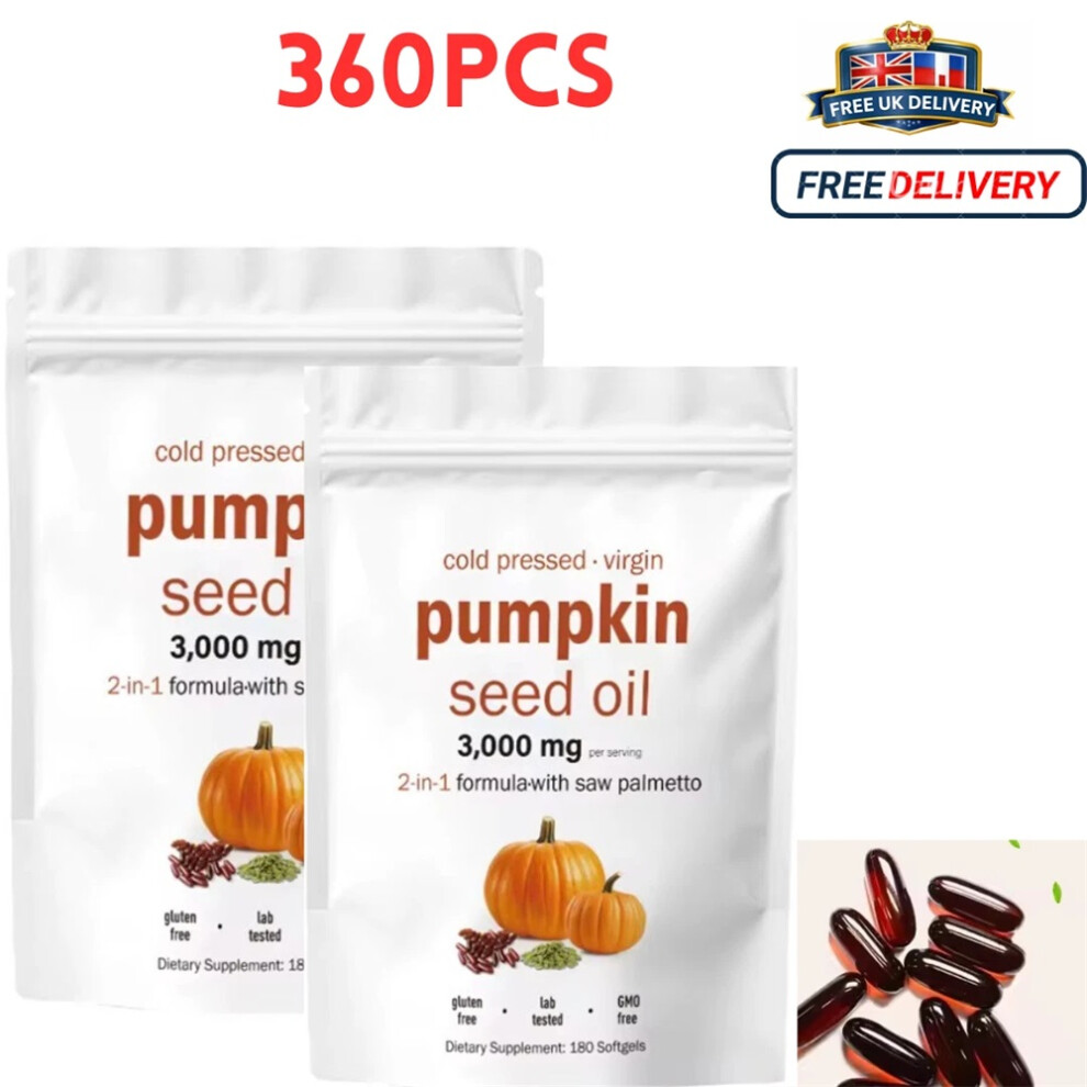 (2 Pack 360 Softgals) Pumpkin Seed Oil with Saw Palmetto 180 Softgels |3000 mg Herbal Supplement