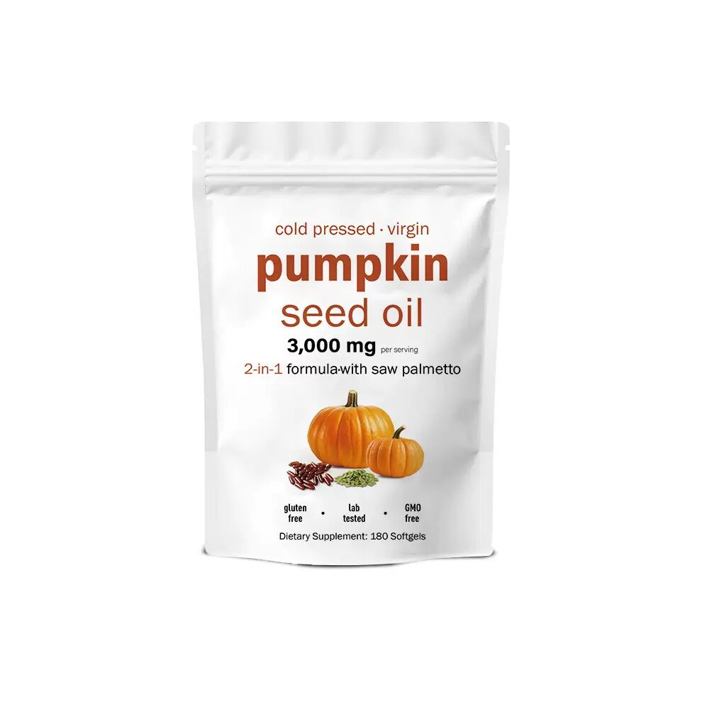 (1 Pack 180 Softgals) Pumpkin Seed Oil with Saw Palmetto 180 Softgels |3000 mg Herbal Supplement