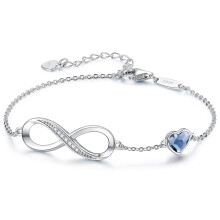 Infinity Heart Charm Bracelet 925 Sterling Silver Adjustable
