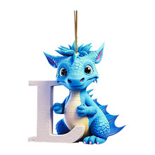 Christmas Tree Pendant Blue Baby Dragon Hugs Letter L