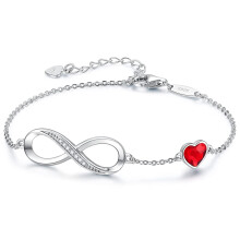 Infinity Heart Charm Bracelet 925 Sterling Silver Adjustable