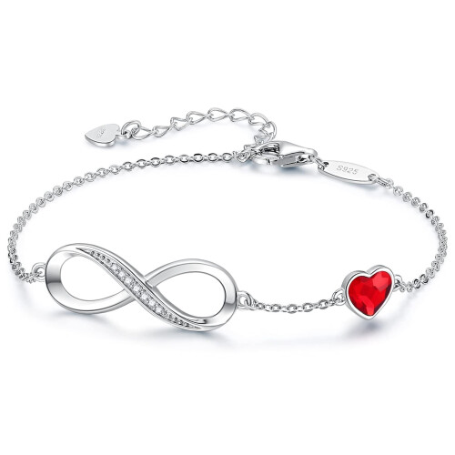 Infinity Heart Charm Bracelet 925 Sterling Silver Adjustable