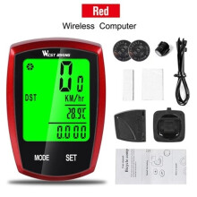 (Red Wireless) Waterproof Bike Computer with Backlight Cycling Odometer Speed Tracker for Bicycle