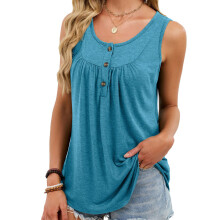 Women's flowy camisole, summer sleeveless loose-blue green M