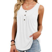 Women's flowy camisole, summer sleeveless loose pleated-White L