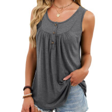 Women's flowy camisole, summer sleeveless loose pleated-Gray L