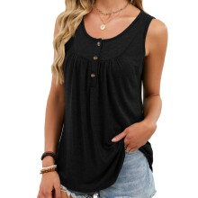 Women's flowy camisole, summer sleeveless loose pleated-Black S